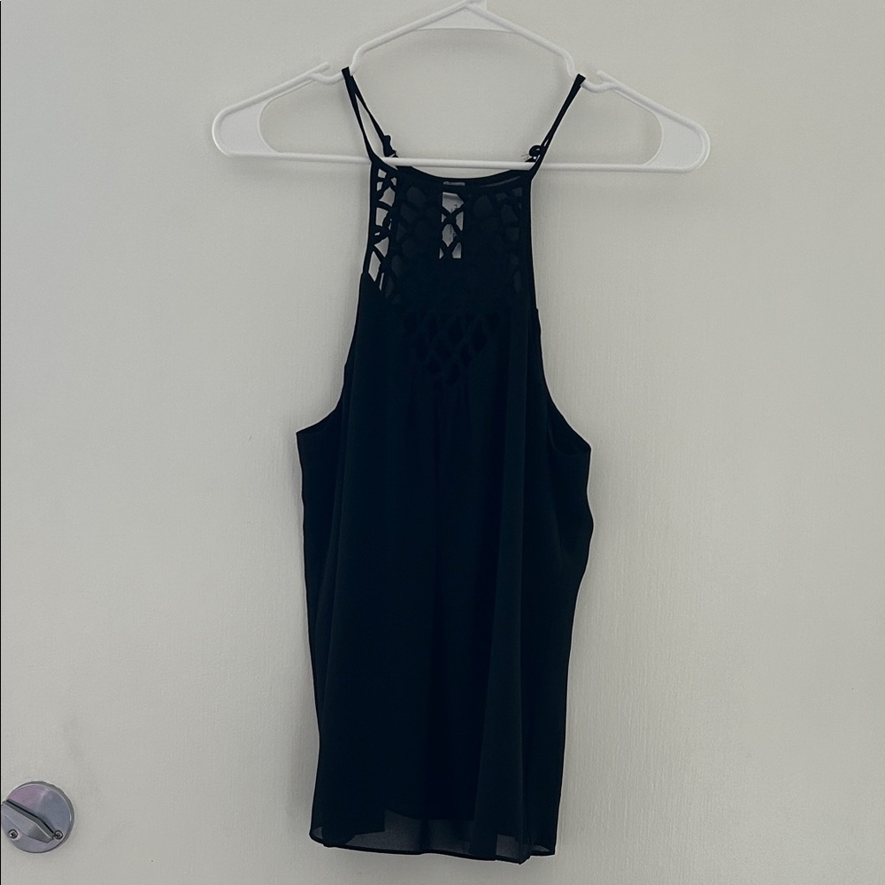 Mahina Elegant Black Tank with Lattice Detail